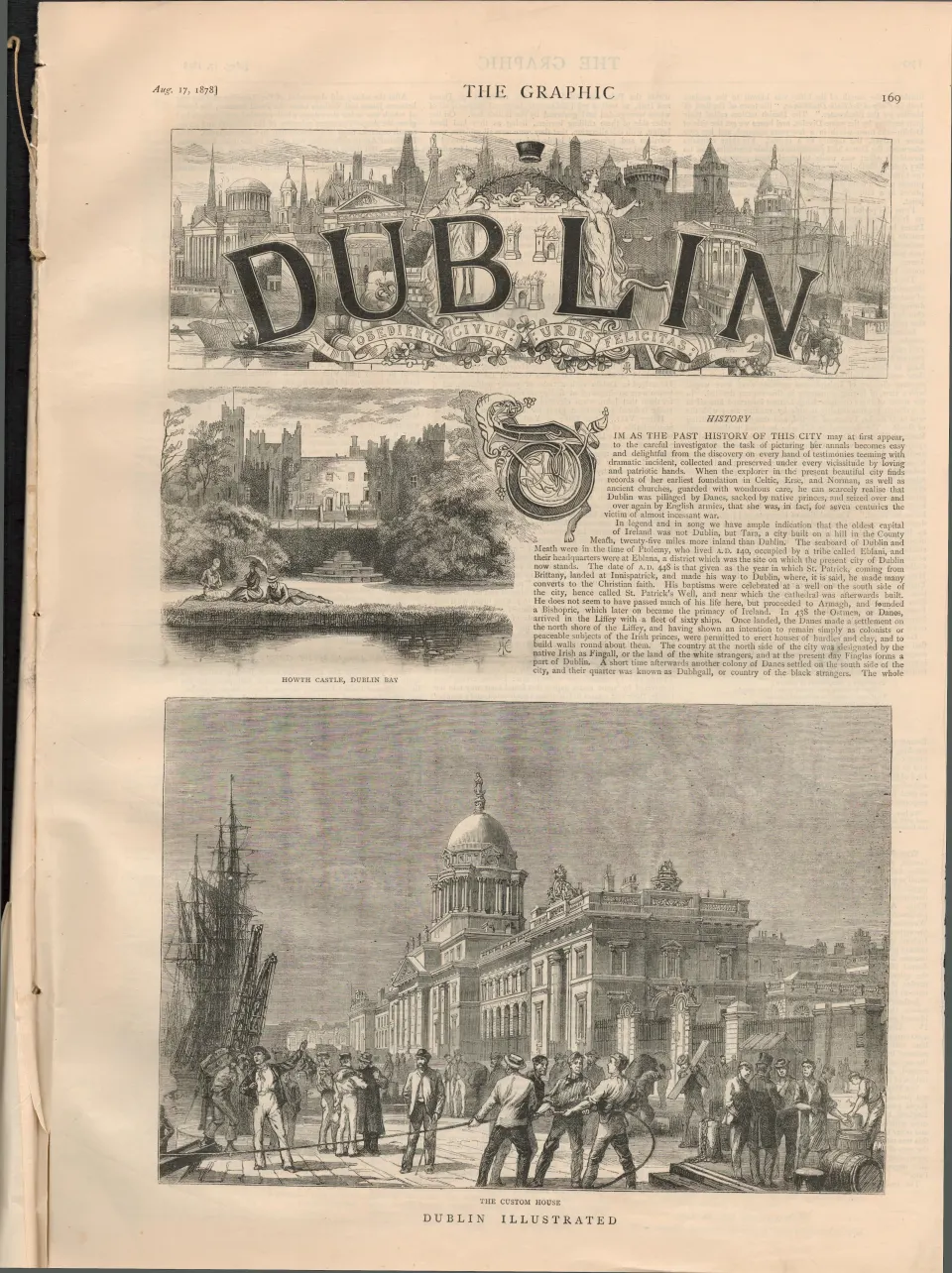 Rare  Scenes of Dublin 8-Page Antique 1878 Woodgrain Prints