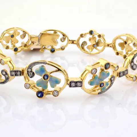 18K Yellow Gold Bracelet Detailed With Emerald, Sapphire and Brilliant Diamonds