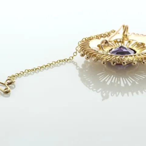 14ct Yellow Gold Vintage Starburst Design Amethyst Brooch