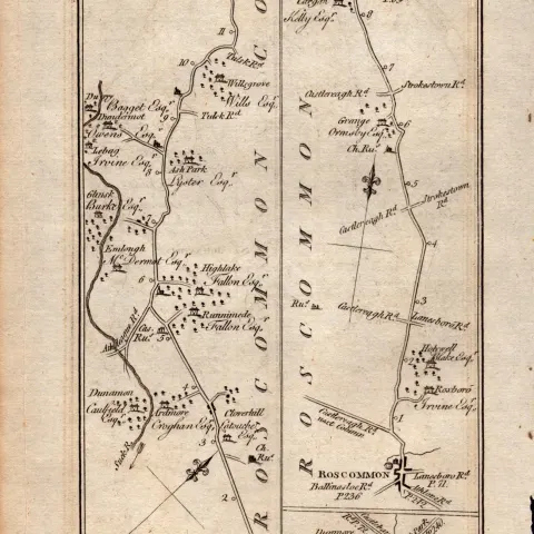 Ireland Rare Antique 1777 Map Boyle Longford Granard Roscommon Tulsk Etc.