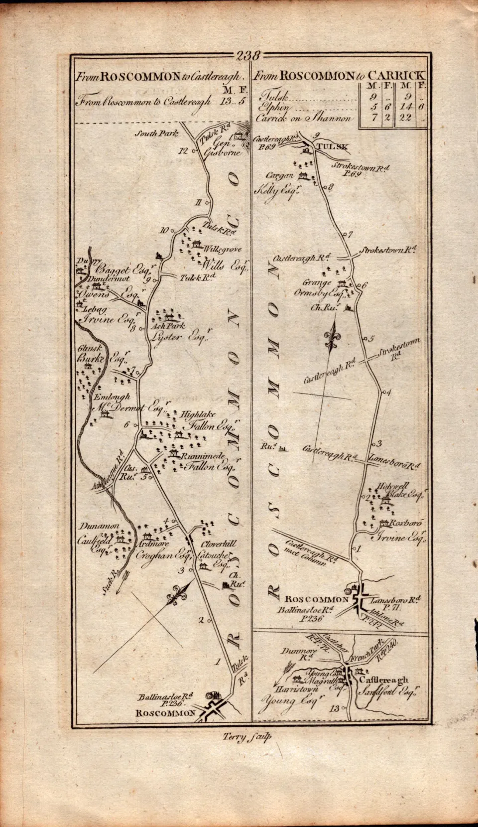 Ireland Rare Antique 1777 Map Boyle Longford Granard Roscommon Tulsk Etc.