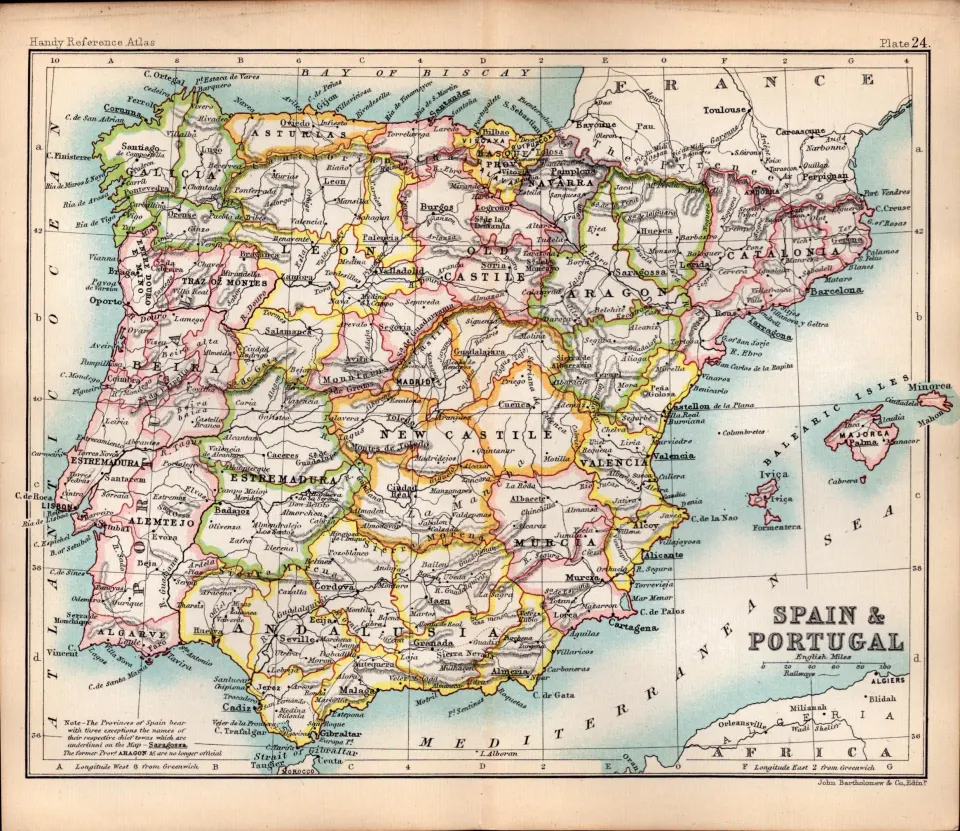 Spain Gibraltar Portugal  Double Sided Antique 1896 Map.