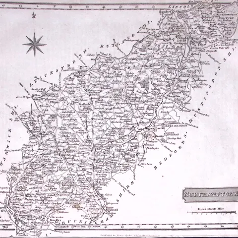 County Northamptonshire 176 Years-Old  Antique Detailed Map-12-TR