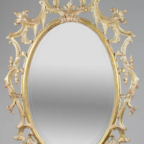 Large Italian Rococo-Style Carved Giltwood Oval Wall Mirror, Florentine, 20th Century