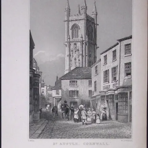 Cornwall St Austell Town Antique 193 Years-Old Steel-Engraving-23