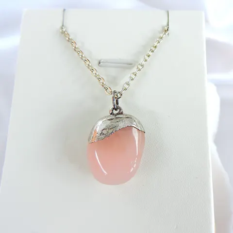 Artisan 925 Silver Organic Rose Quartz Necklace