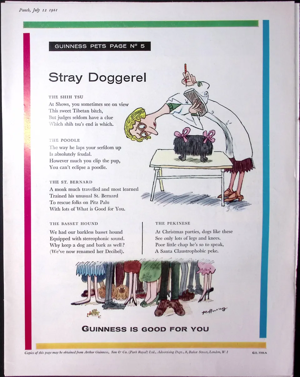 Guinness 1961 Original 64 Years-Old Print Stay Doggerel- G.E.3388-A
