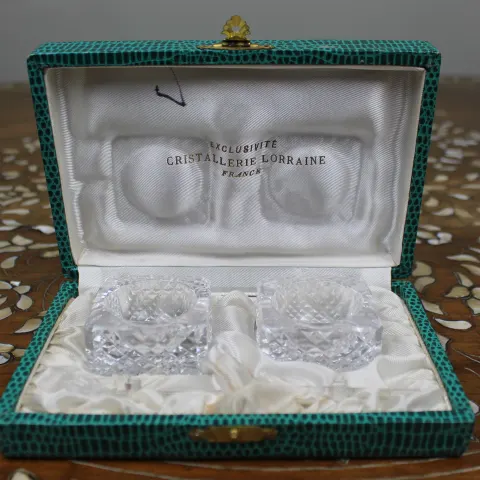 Cased Vintage French Cut Crystal Open Salts by Cristallerie Lorraine