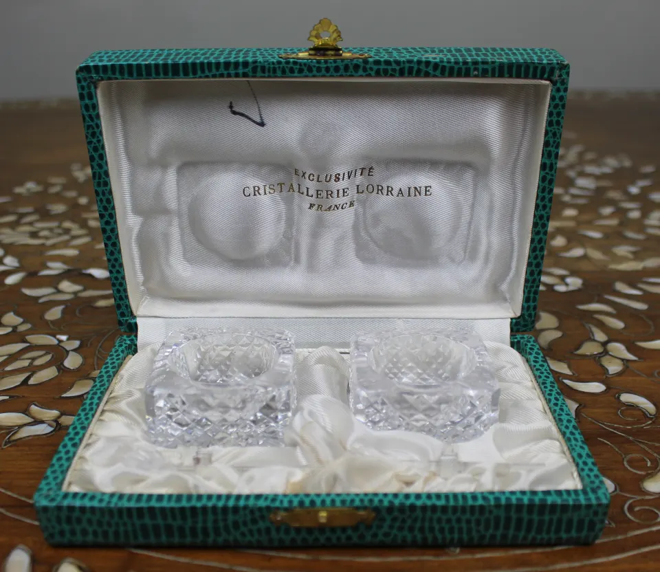 Cased Vintage French Cut Crystal Open Salts by Cristallerie Lorraine