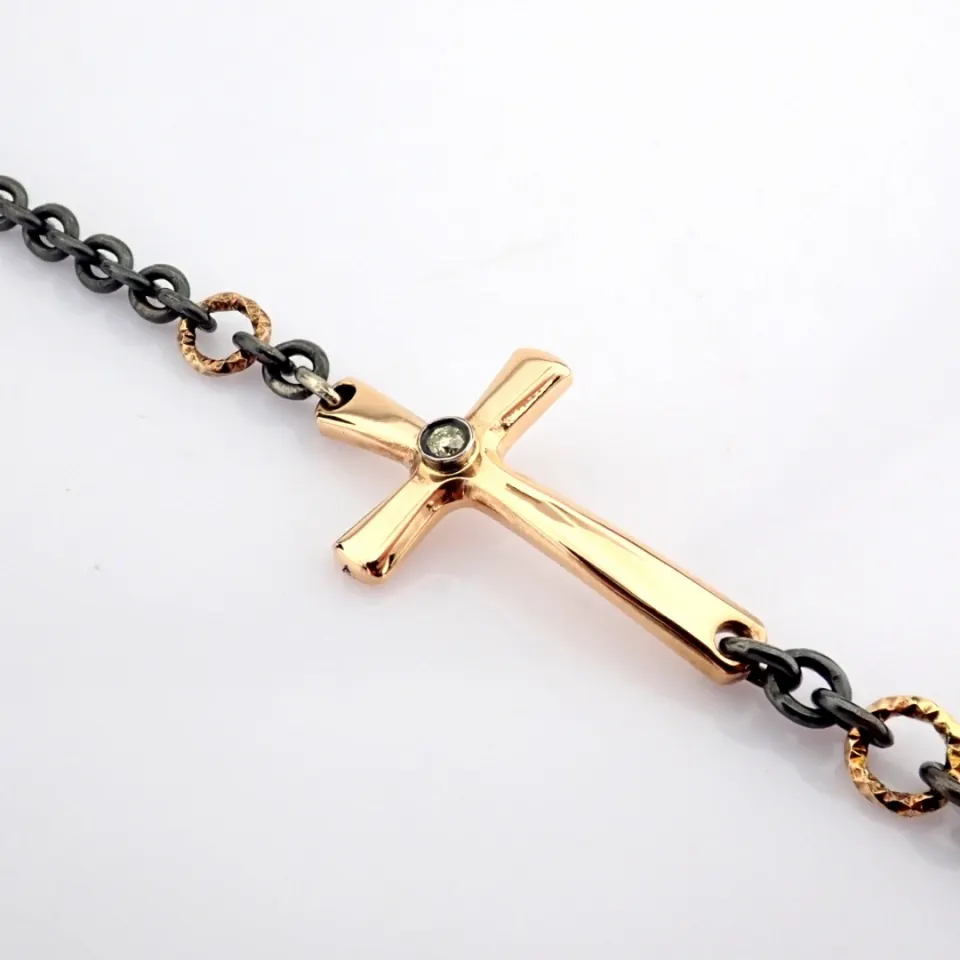 Cross Bracelet Detailed With Brilliant Diamonds and Gold On Silver.