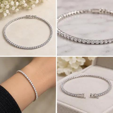 Sparkling Silver-Tone Crystal Bangle Bracelet – 5 cm Diameter