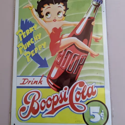 Betty Boop "Boopsi Cola" Retro Metal  Sign – Vintage Style Wall Art Man Cave Bar Decor