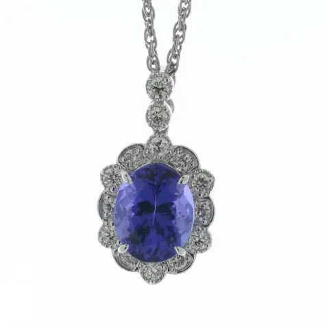 Platinum Oval Cluster Tanzanite and Diamond Pendant (T3.58) 0.46 Carats