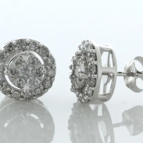 9ct White Gold Round Cluster Diamond Stud Earring 1.00 Carats