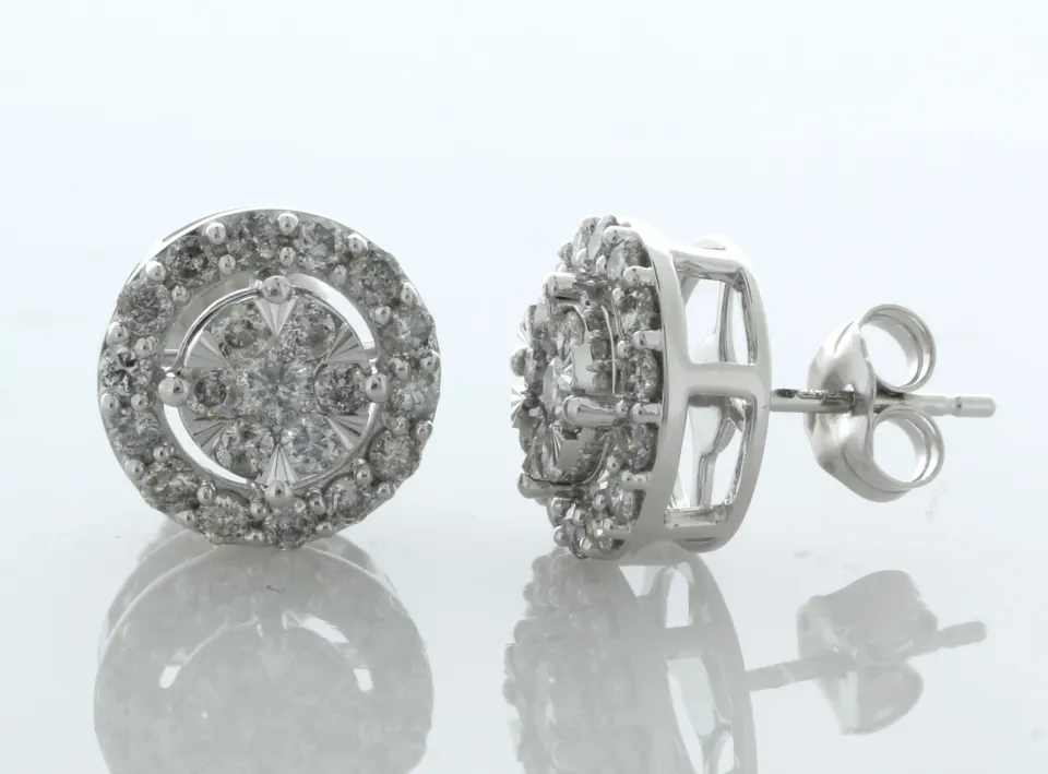 9ct White Gold Round Cluster Diamond Stud Earring 1.00 Carats