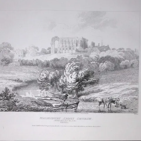 Malmsbury Church-Wiltshire 190 Years-Old  Rare John Britton Antique Steel Engraving-50
