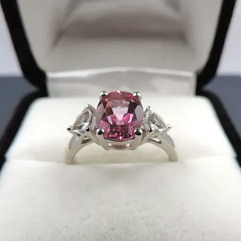 Sterling Silver Pink & White Topaz Ring New With Gift Pouch