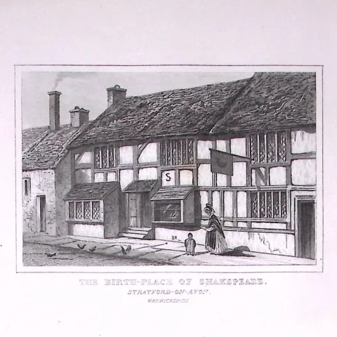Shakespeare Birth Place Stafford upon Avon 180 Years-Old Copper Plate Print-122