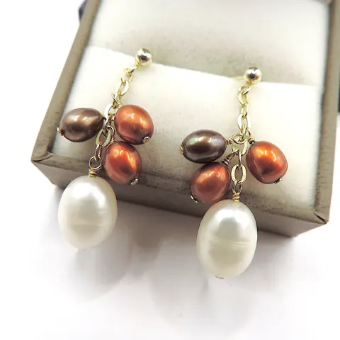  Gold On Sterling Silver Cultured Pearl Earrings New With Gift Pouch