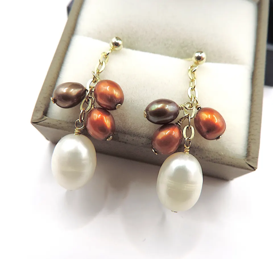  Gold On Sterling Silver Cultured Pearl Earrings New With Gift Pouch