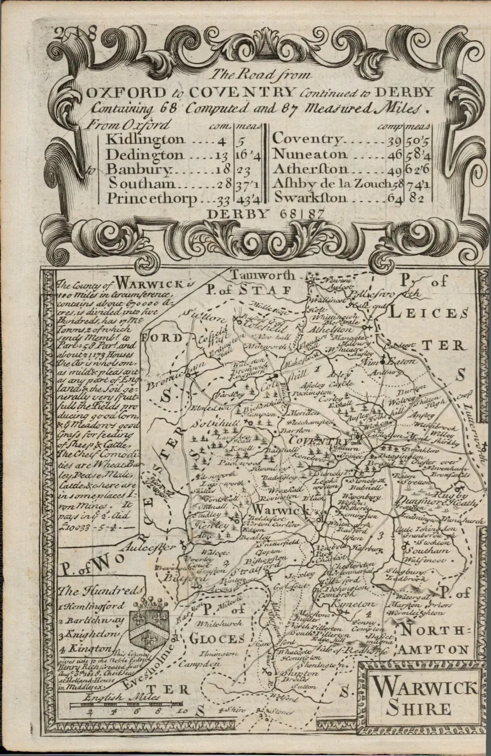 Britannia Depicta E Bowen c1730 Map Oxford to Coventry Banbury Nuneaton Etc.