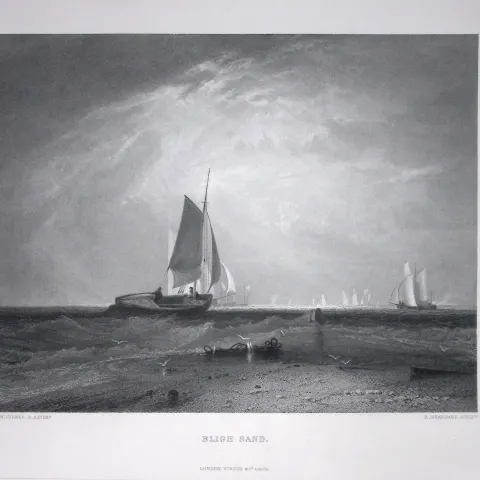 J.M.W Turner Bligh Sand Near Sheerness Kent Antique Steel Engraving-58-TR