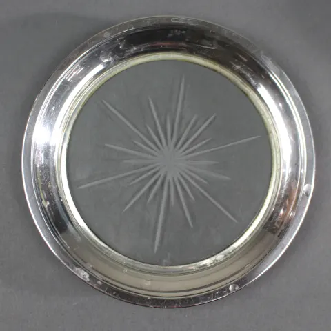 Vintage Silver Plated Etched Crystal Wine Coaster