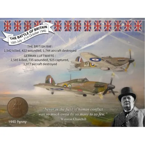WW2 Battle Of Britain Hawker Hurricane  Metal Wall Art Coin Display.