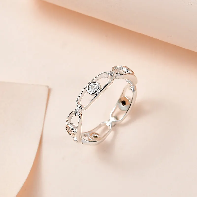 New! Diamond Band Move Link Ring in Sterling Silver