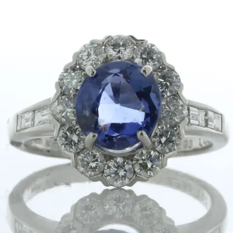 Platinum Oval Cluster Sapphire And Diamond Ring (S2.29) 1.07 Carats