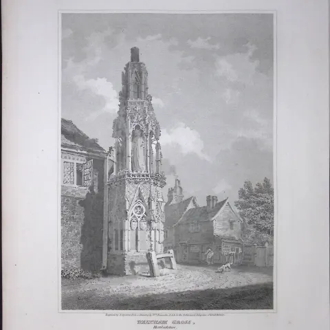 Waltham Cross Herts 190 Years-Old  Rare John Britton Antique Steel Engraving-41