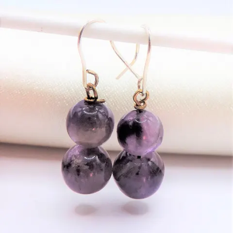 Amethyst Bead Drop Earrings Sterling Silver New with Gift Pouch