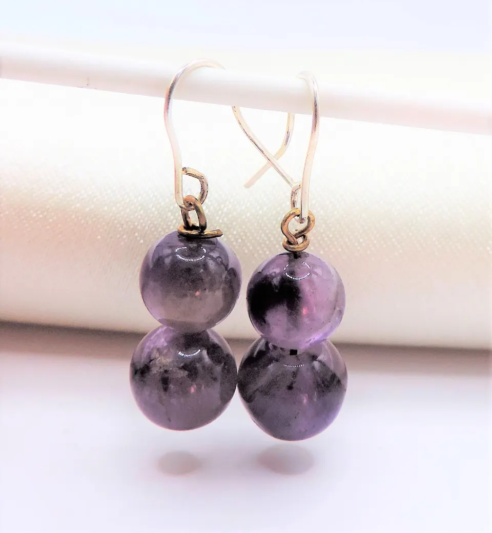 Amethyst Bead Drop Earrings Sterling Silver New with Gift Pouch
