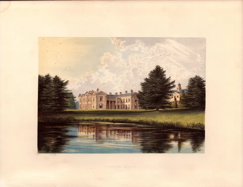 Compton Verney Warwickshire Gilt-Edge Coloured Antique Book Plate.