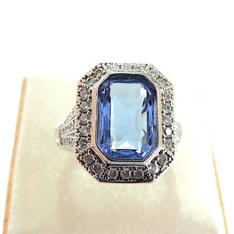 Art Deco Style Blue & White Zircon Cocktail Ring