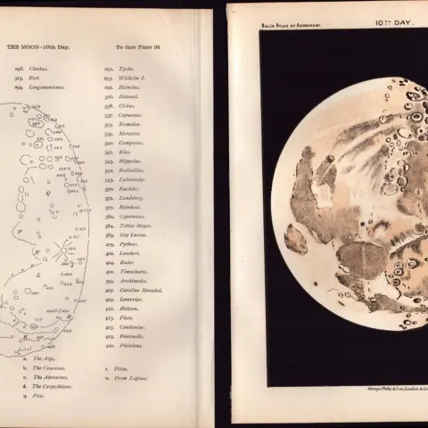 The Moon 10th Day Cycle Antique Balls 1892 Atlas of Astronomy Lithograph Print