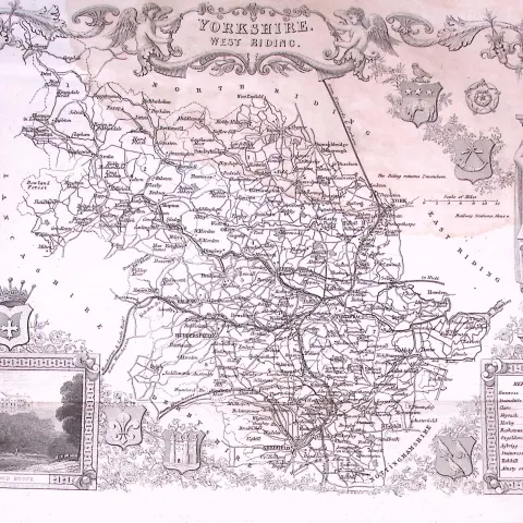 Yorkshire West Riding Detailed 178 years-Old Antique Steel Engraving Map-27-TR