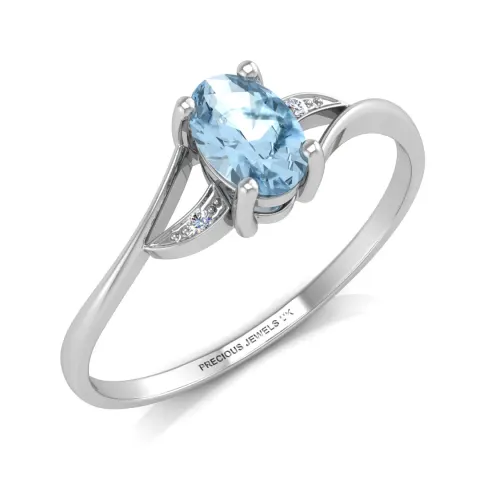 9ct White Gold Diamond And Blue Topaz Ring 0.01