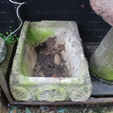 Early Vintage Concrete Stone Planter with Shell Decoration