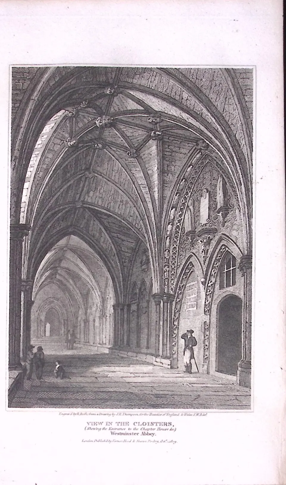 The Cloisters Westminster London Antique 200 Years-Old Steel-Engraving-277