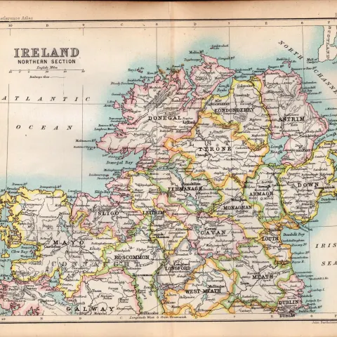 Ireland Northern Area Double Sided 126 Years-Old Antique 1896 Map.