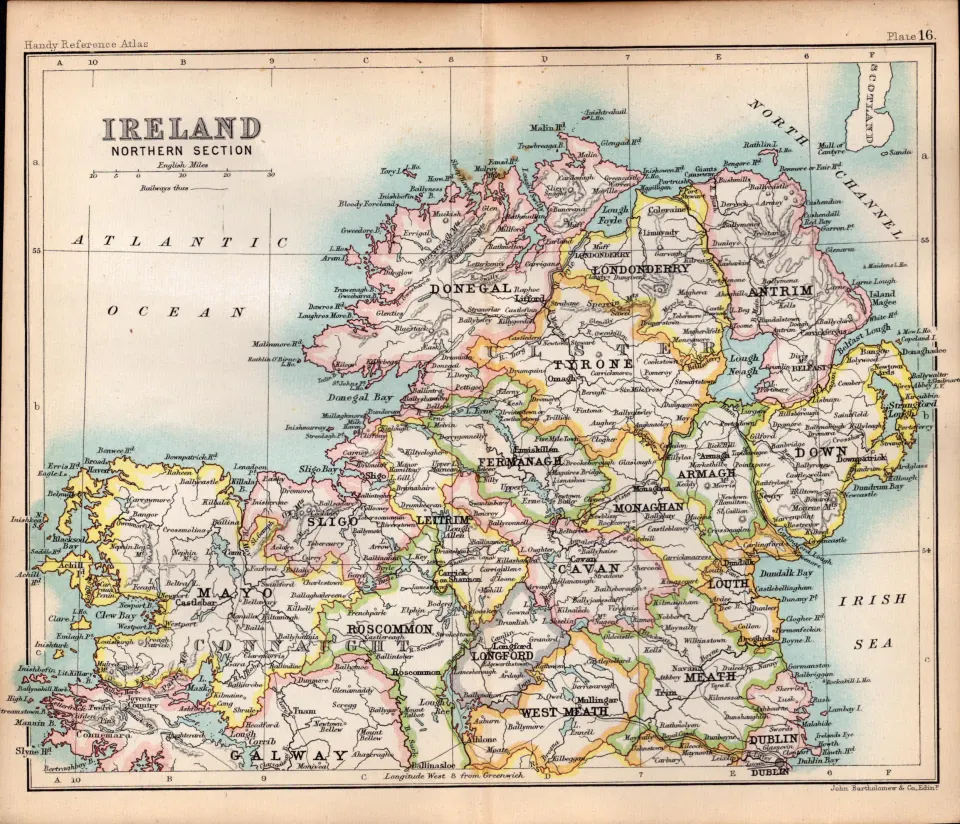 Ireland Northern Area Double Sided 126 Years-Old Antique 1896 Map.