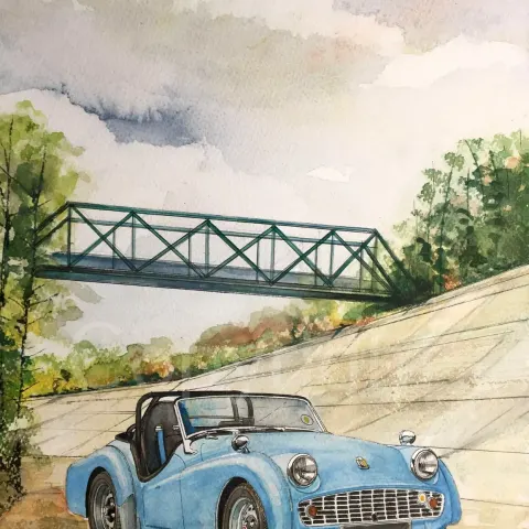 Triumph TR3 At Brooklands Racing Circuit Metal Wall Art