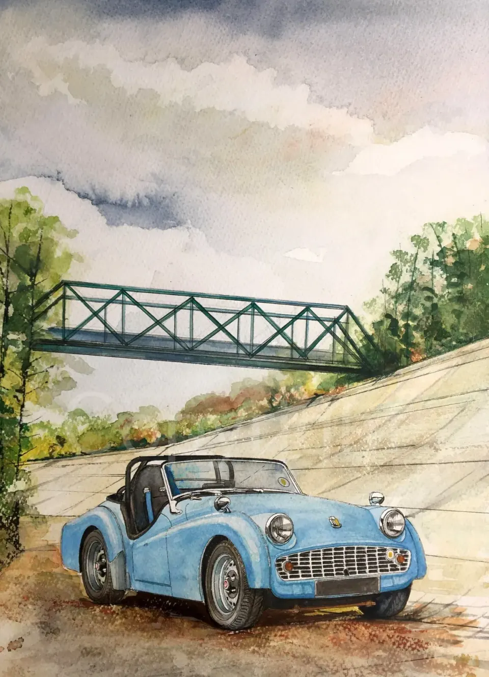 Triumph TR3 At Brooklands Racing Circuit Metal Wall Art