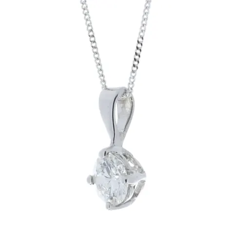 18ct White Gold Single Stone Prong Set Diamond Pendant 0.70 Carats