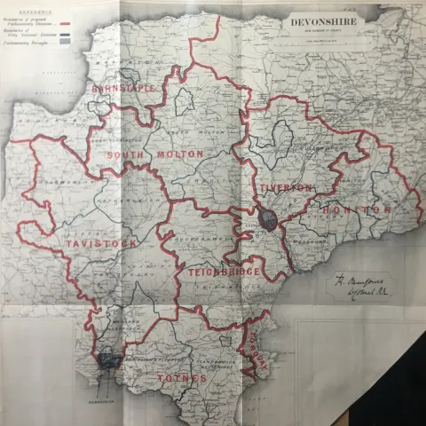 Antique 139 Years-Old Scarce Map County of Devon 1885 Boundary Changes.