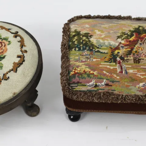 Pair of Vintage Petit Point Footstools