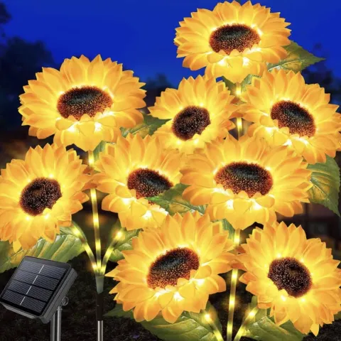 Solar Sunflower Lights – 3 Pack Outdoor Garden Stake Lights (9 Heads Each)