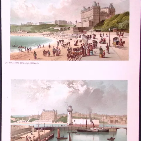 Scarborough Harbour & Lighthouse & Foreshore Road Victorian Antique Double Print-22