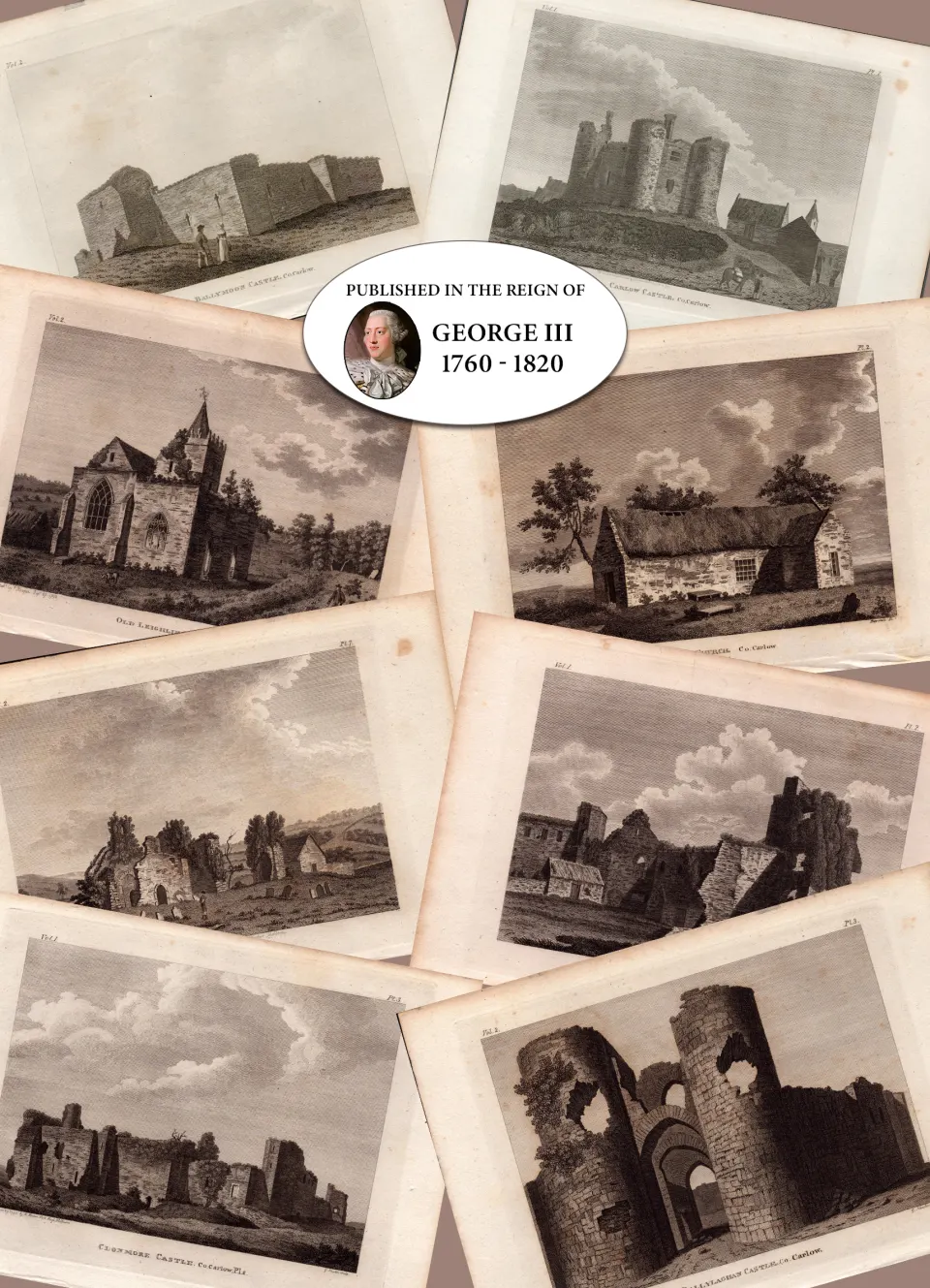 Co Carlow Ireland F. Grose 1792-1797 Antique Copper Block Engravings